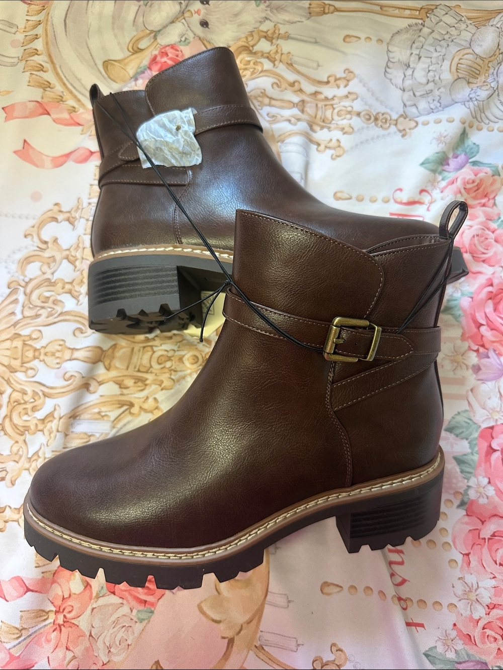 St. John's Bay Dark Brown Lug Sole Ankle Boots with Buckle